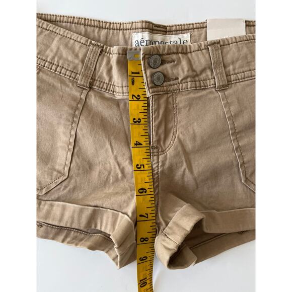 Aeropostale Khaki Low Rise Stretch Shorts Women 1/2 Flap Pockets Country - Picture 10 of 10